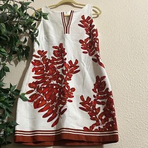 Taylor White and Red Leaf Print Dress